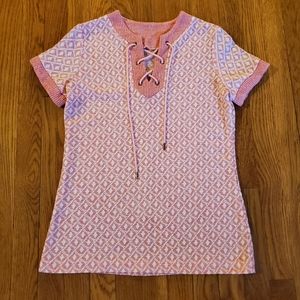 VTG Lace up Knit Top 60s 70s pink Shirt Mod hippie